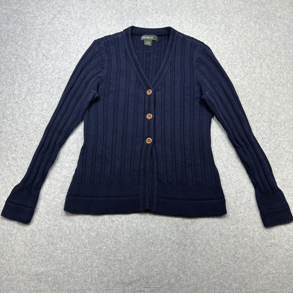 Eddie Bauer Cardigan Large Navy Blue Cozy Comfort Cabin Core Outdoor Vintage